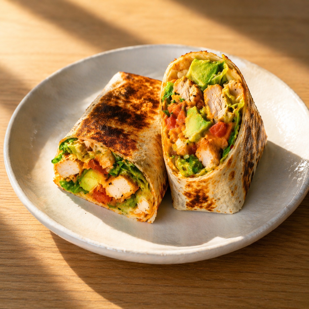 Chicken Wrap — chicken, lettuce, tomato, cucumber, avo, feta and sweet chilli mayo